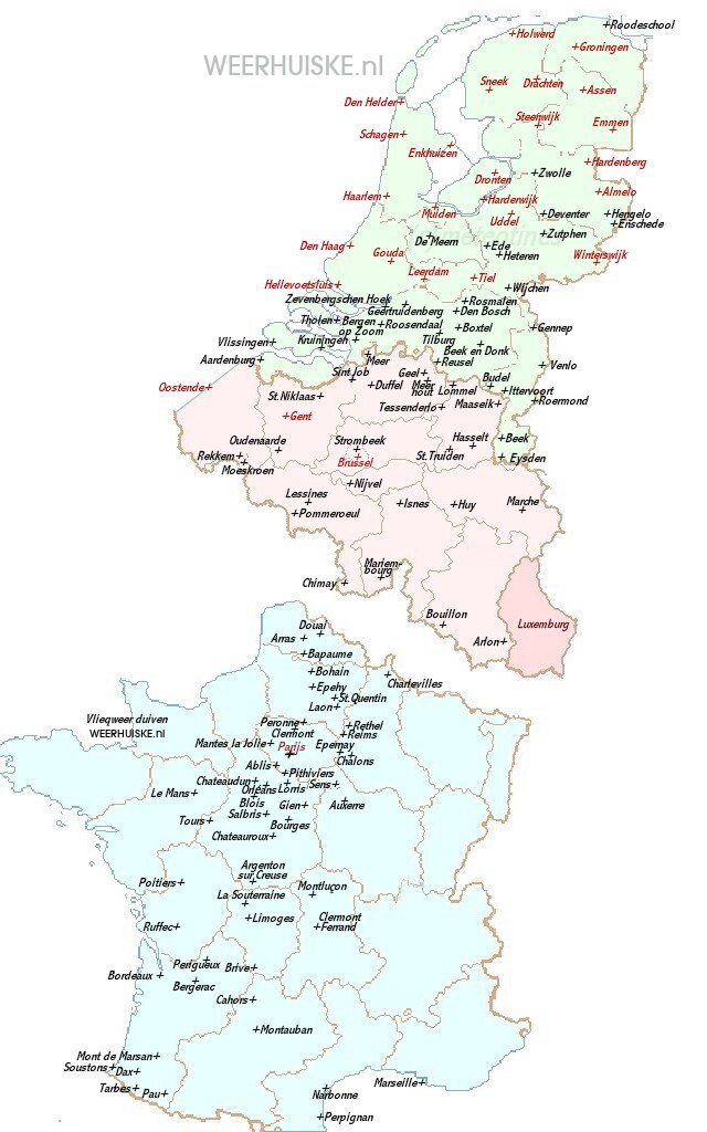 WEERHUISKE.nl - Kaart west Europa duivenlosplaatsen